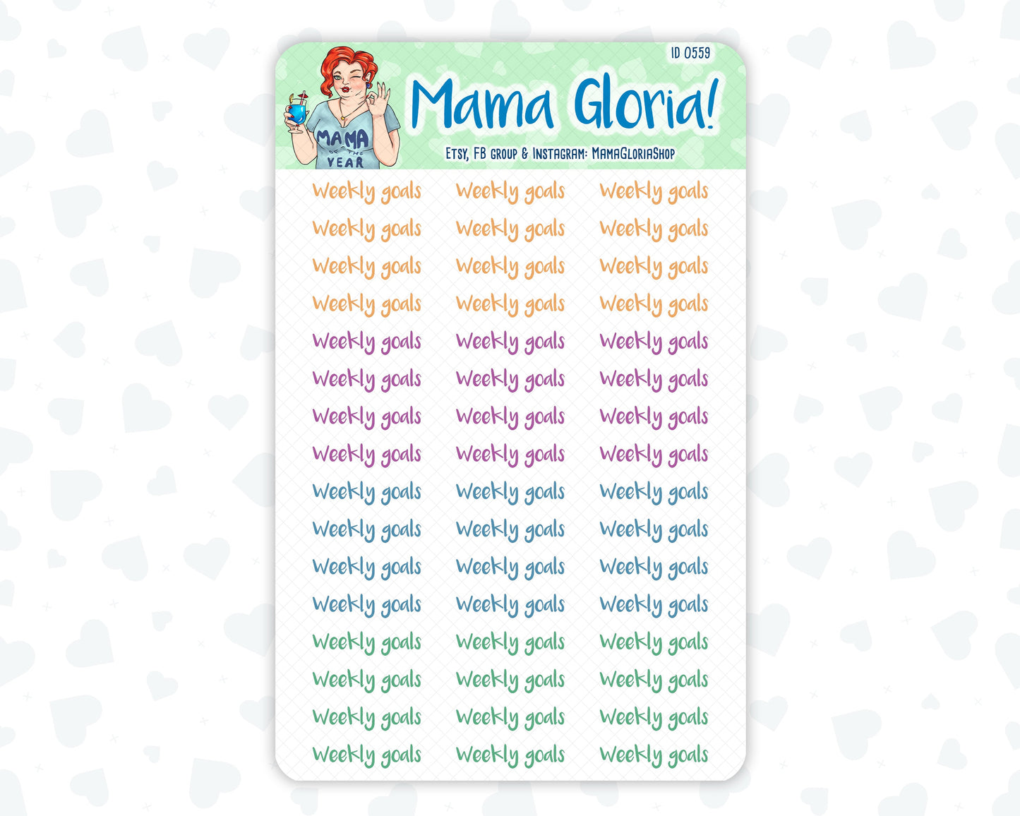 Weekly goals script stickers for planners, ID 0558/0559