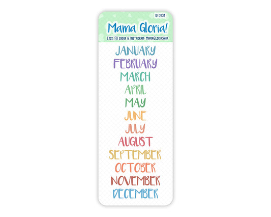 Months script, text stickers for planners, ID 0731