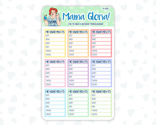 Measurement box, note box stickers for planners, ID 0695