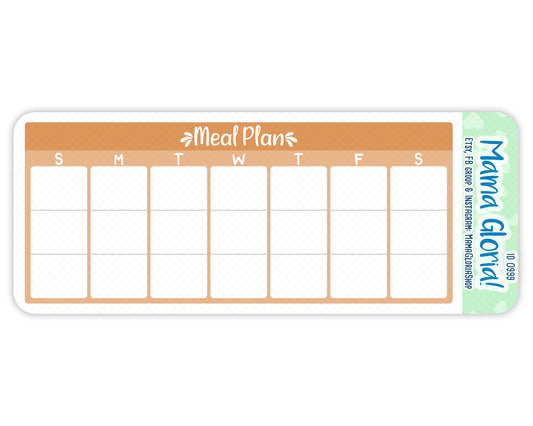 Meal Plan weekly tracker for Erin Condren daily duo planners, ID 0995/00996/0997/0998/0999/1000/1001/1002