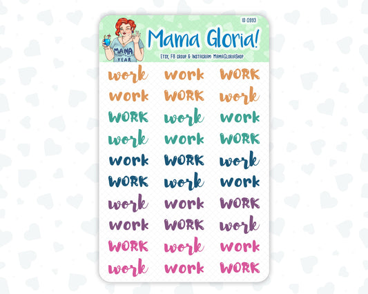 Work Script Stickers For Planners - Hand Lettered - Erin Condren - Happy Planner ID 0993/0992