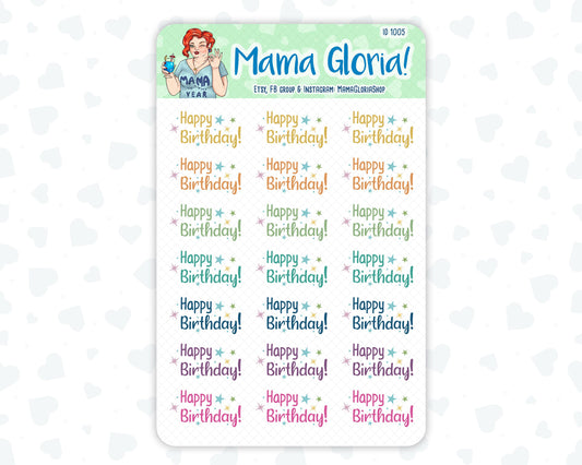 Happy Birthday Script Stickers For Planners - Hand Lettered - Erin Condren - Happy Planner  ID 1005