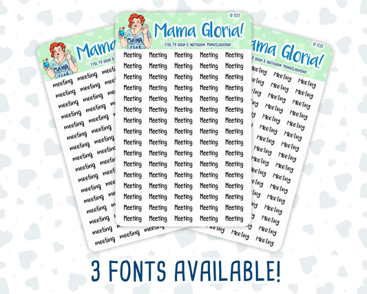 Meeting - Script Stickers For Planners - Erin Condren - Happy Planner-  ID 1235, 1236, 1237