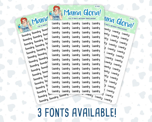 Laundry- Script Stickers For Planners - Erin Condren - Happy Planner-  ID 1456, 1457, 1458