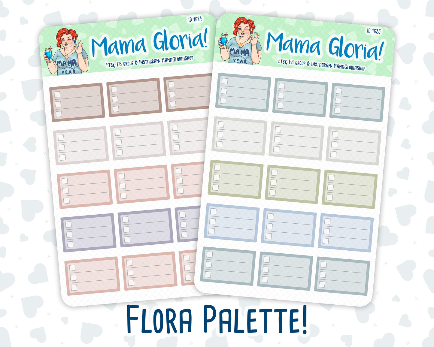 Half boxes - Flora Palette - Lined checklist - Stickers For Planners, ID 1624, 1625