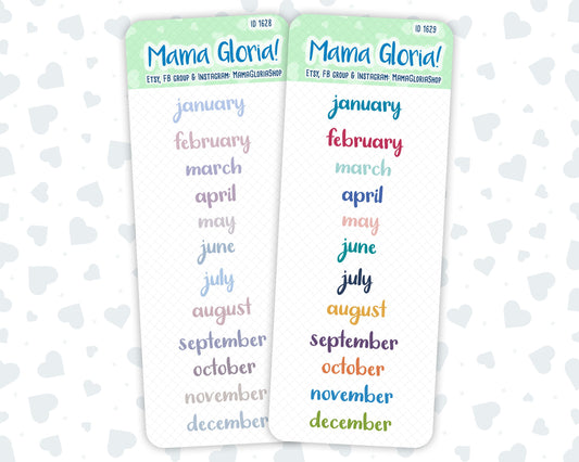 Months - Flora Palette - Classic Palette - Script Stickers For Planners, ID 1628, 1629