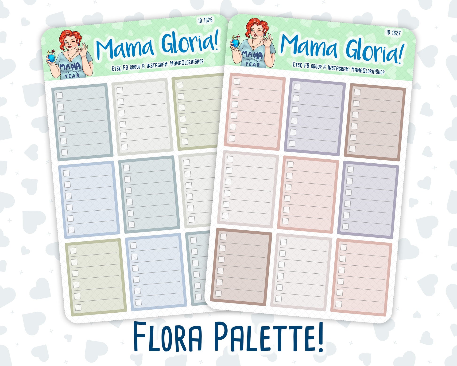 Full Boxes - Flora Palette - Lined Checklist - Stickers For Planners, ID 1627, 1626