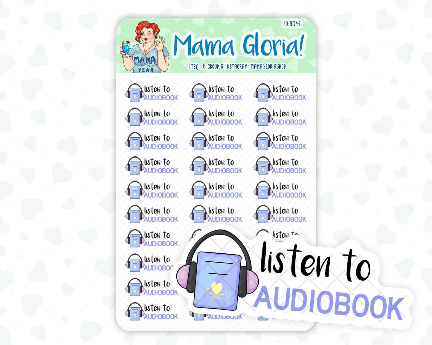 Listen To Audiobook Script - Icon  - Stickers for planners, ID 3044