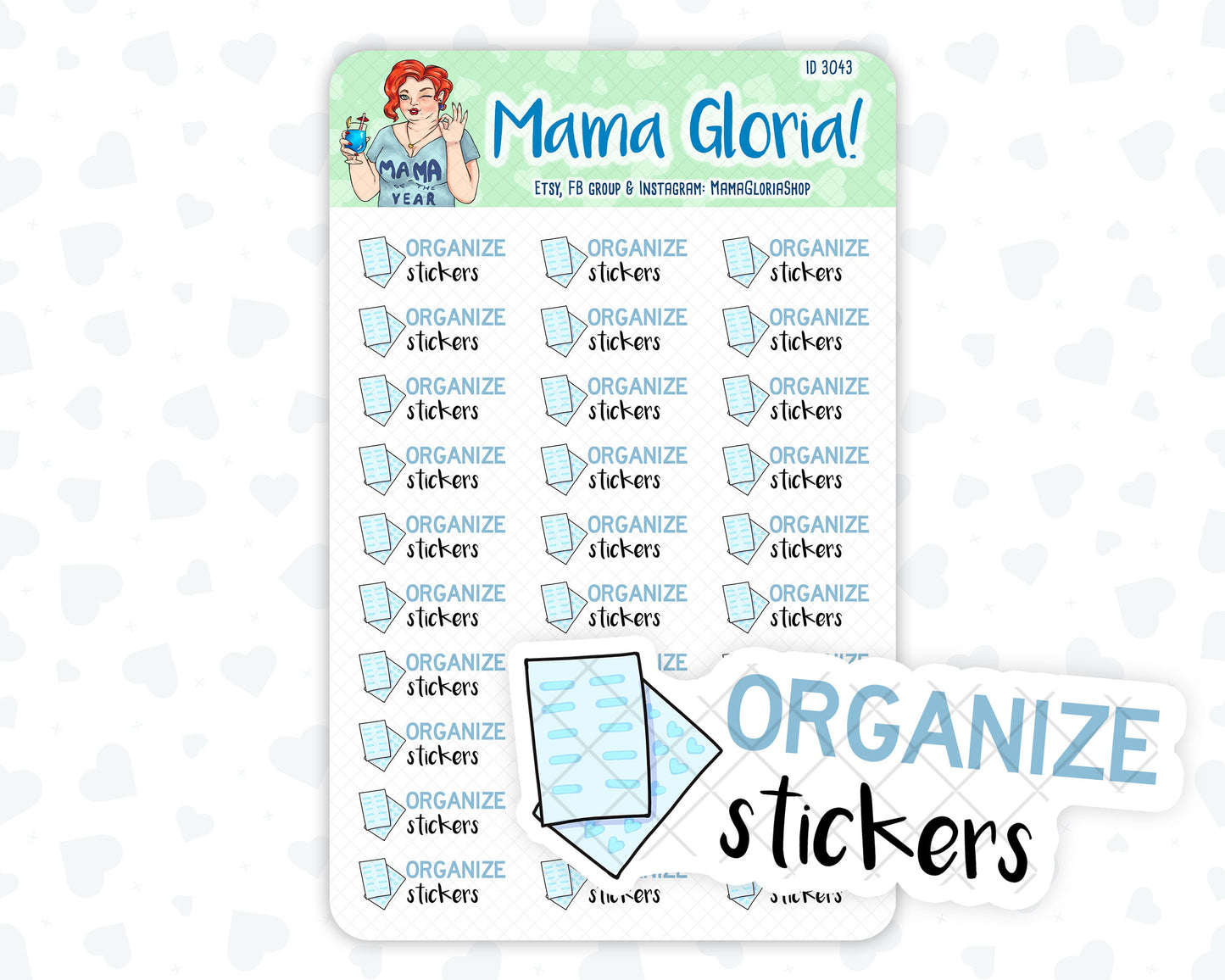 Organize Stickers - Script  - Icon  - Stickers for planners, ID 3043