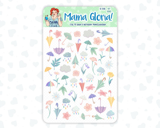 Rainy Days - April  - Spring - Decorative Stickers For Planners - Erin Condren - Happy Planner ID 3186