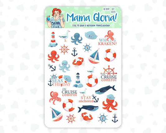 Sailor Octopus - Decorative Stickers For Planners - Erin Condren - Happy Planner Kit - 0073, ID 3517