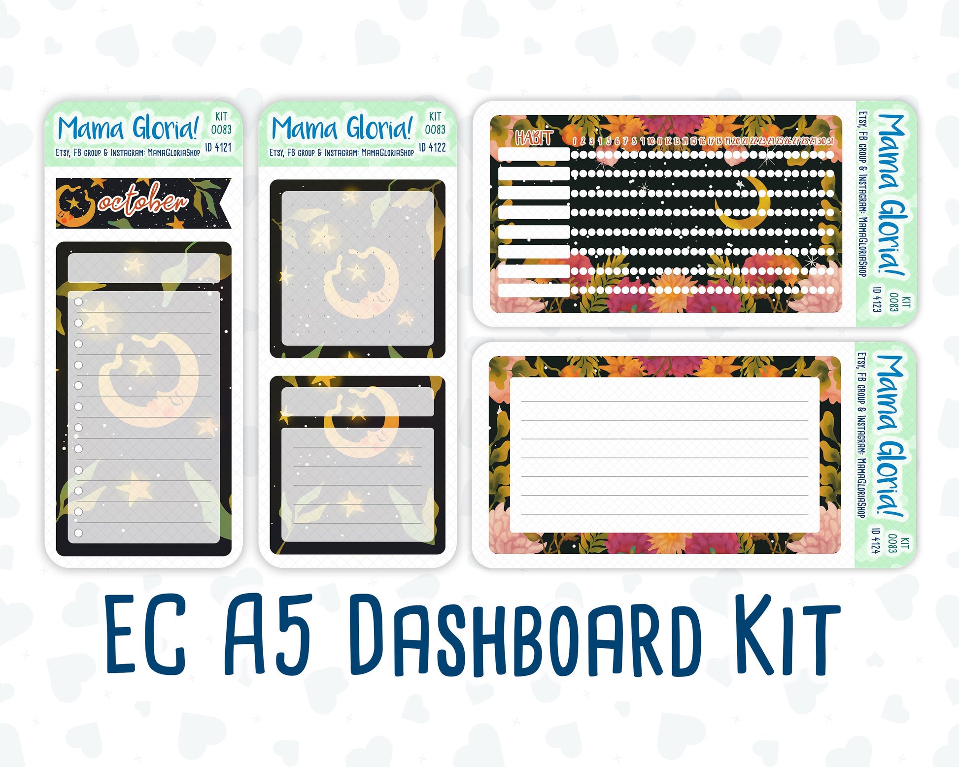 Kit 0083 -A5 - Mystery Night - October - Autumn Fall - Notes Pages - Dashboard Kit - Productivity Page