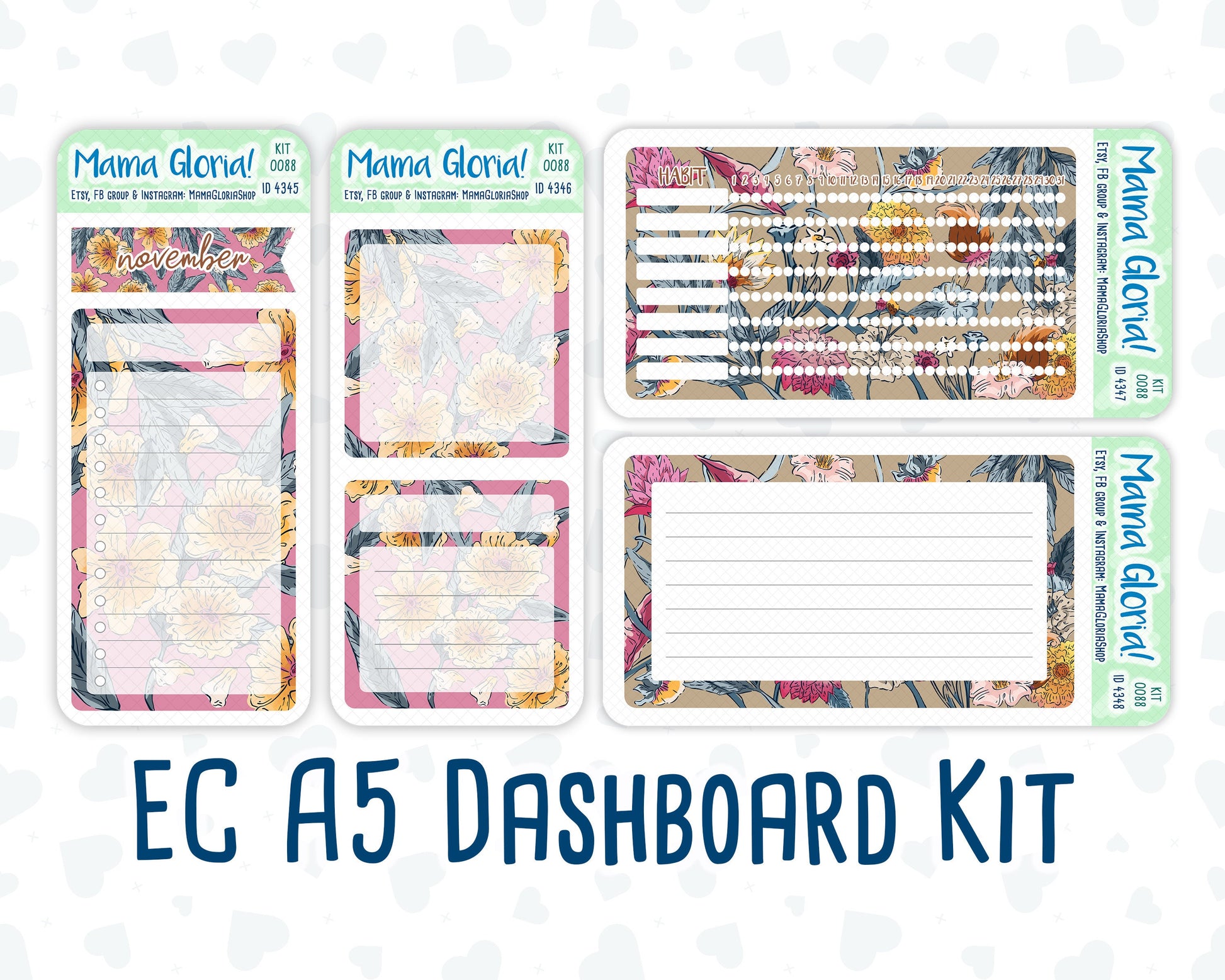 Kit 0088 -A5 - Late Flowers - November - Autumn Fall - Notes Pages - Dashboard Kit - Productivity Page