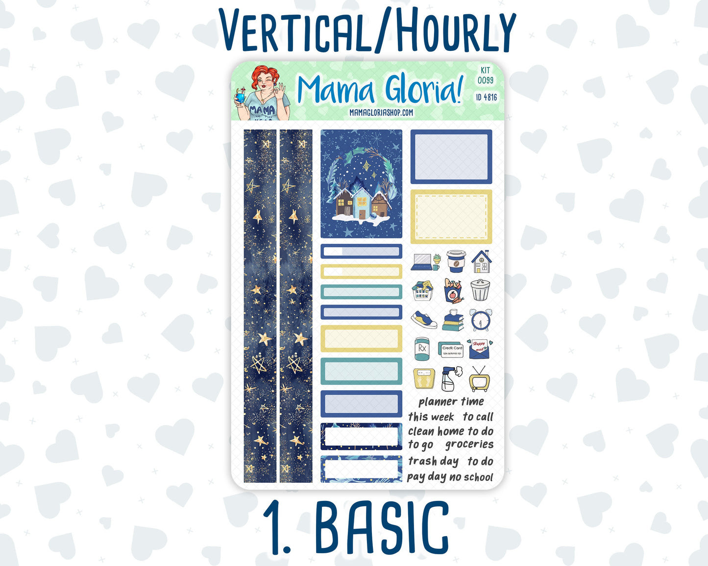 Kit 0099 -7x9 - New Year In The Town - January- Winter - Weekly Kit For Vertical And Hourly EC Planners