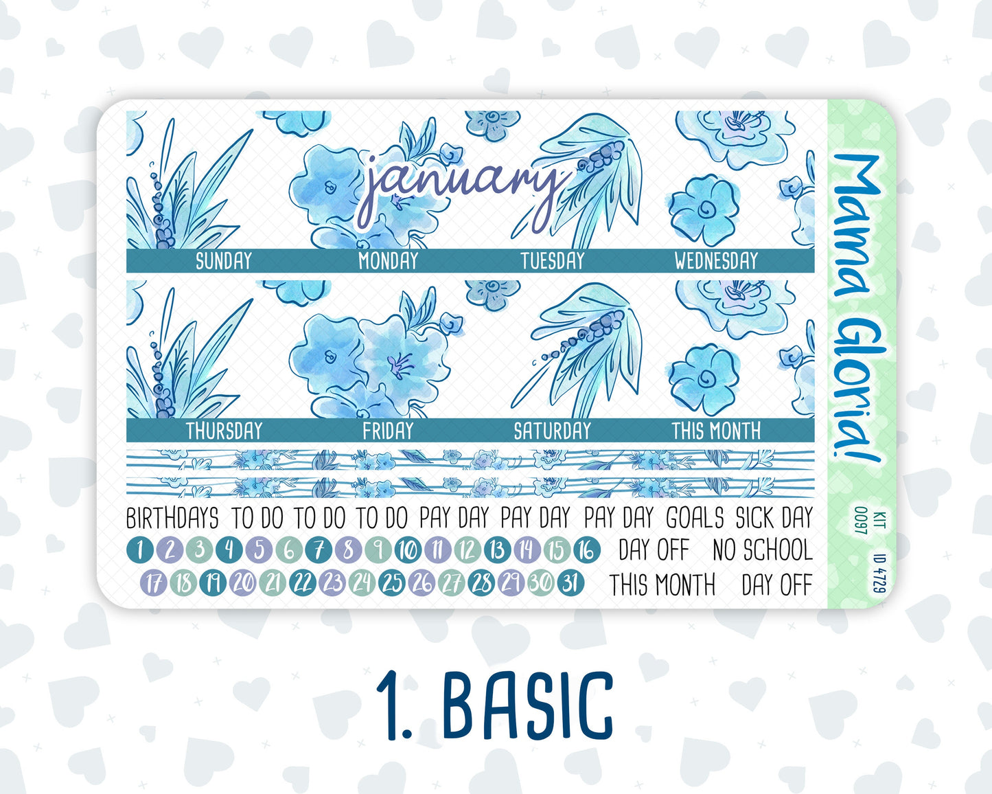 Kit 0097 -7x9 - Monthly - Frozen Flowers - January- Winter- For EC Planners