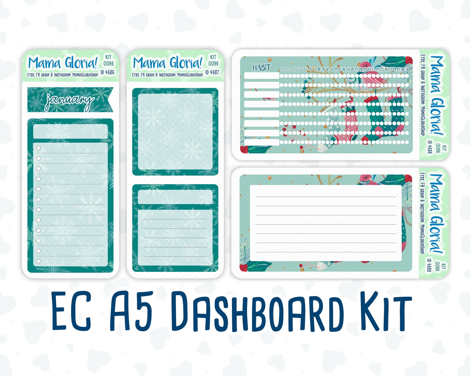 Kit 0096 -A5 - Winter Mood - January- Winter - Notes Pages - Dashboard Kit - Productivity Page