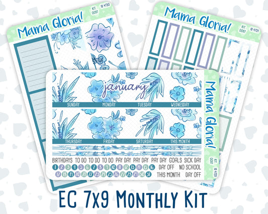 Kit 0097 -7x9 - Monthly - Frozen Flowers - January- Winter- For EC Planners