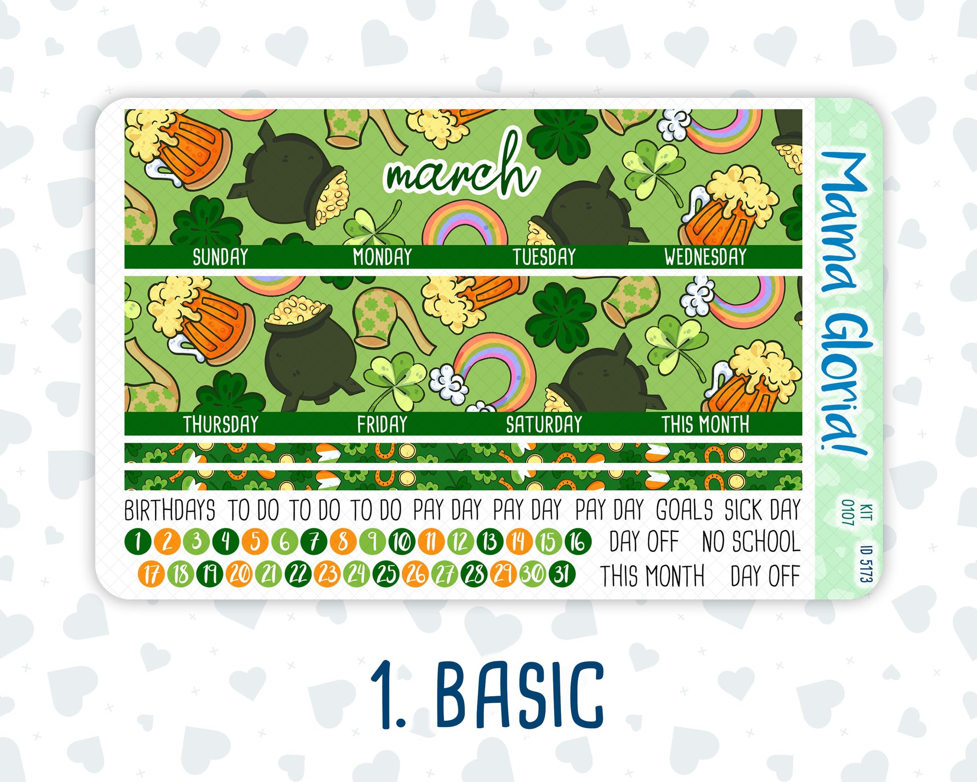 Kit 0104 -7x9 - Monthly - Lucky Day- March- Spring- For EC Planners