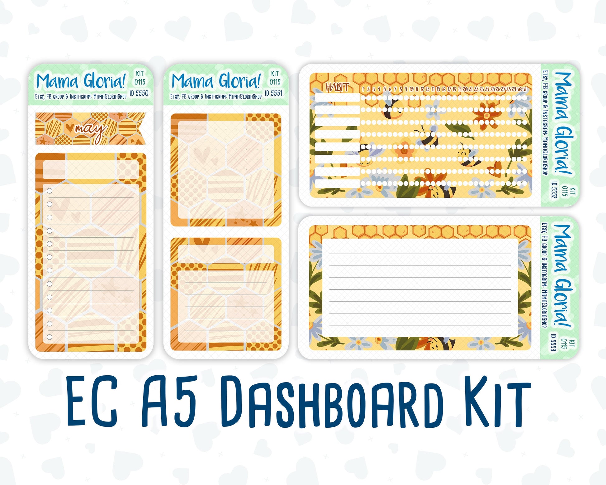 Kit 0115-A5 - Honey Buzz- May- Spring- Notes Pages - Dashboard Kit - Productivity Page