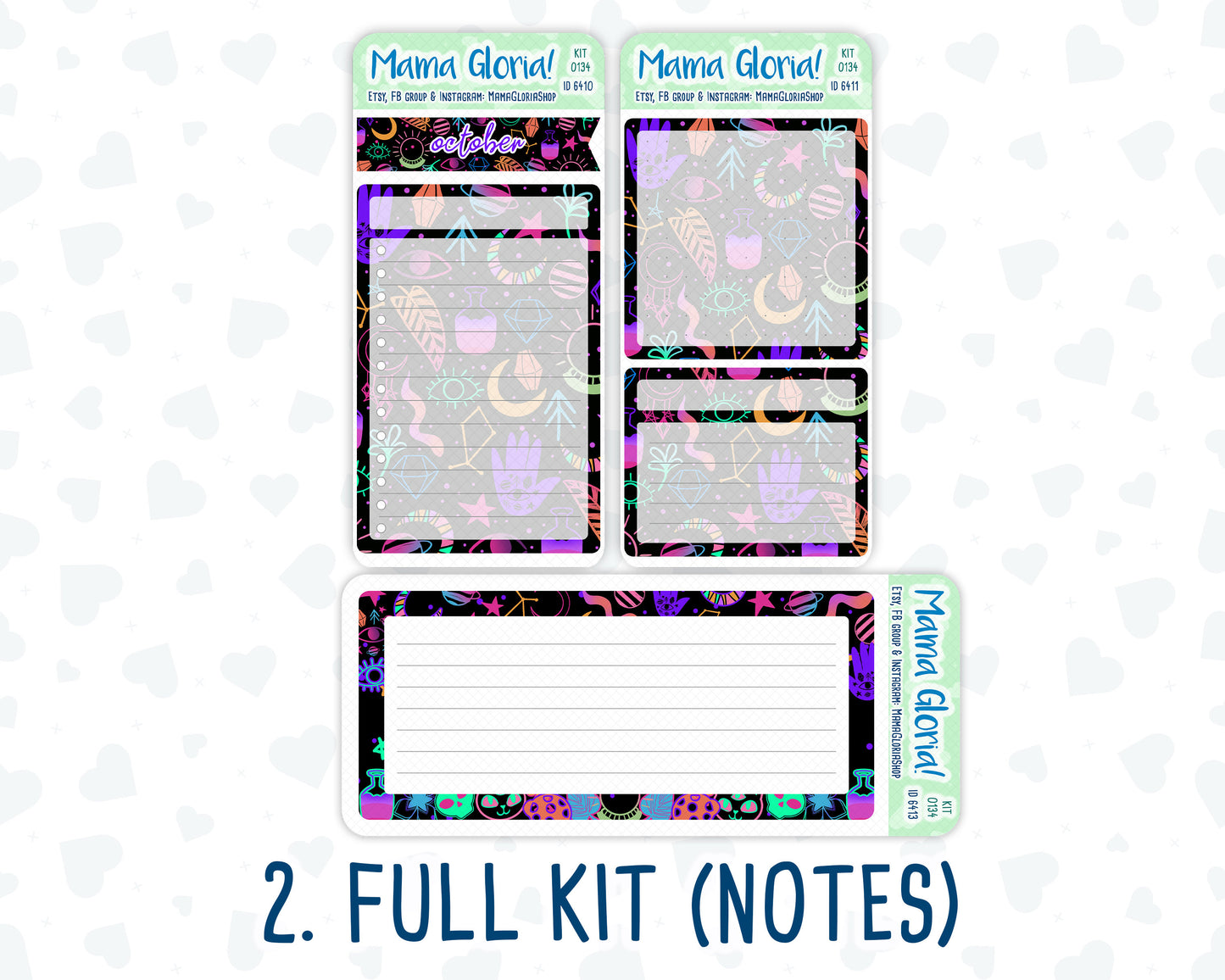 Kit 0134 -7x9 - Neon Nightfall- October- Autumn- Notes Pages - Dashboard Kit - Productivity Page