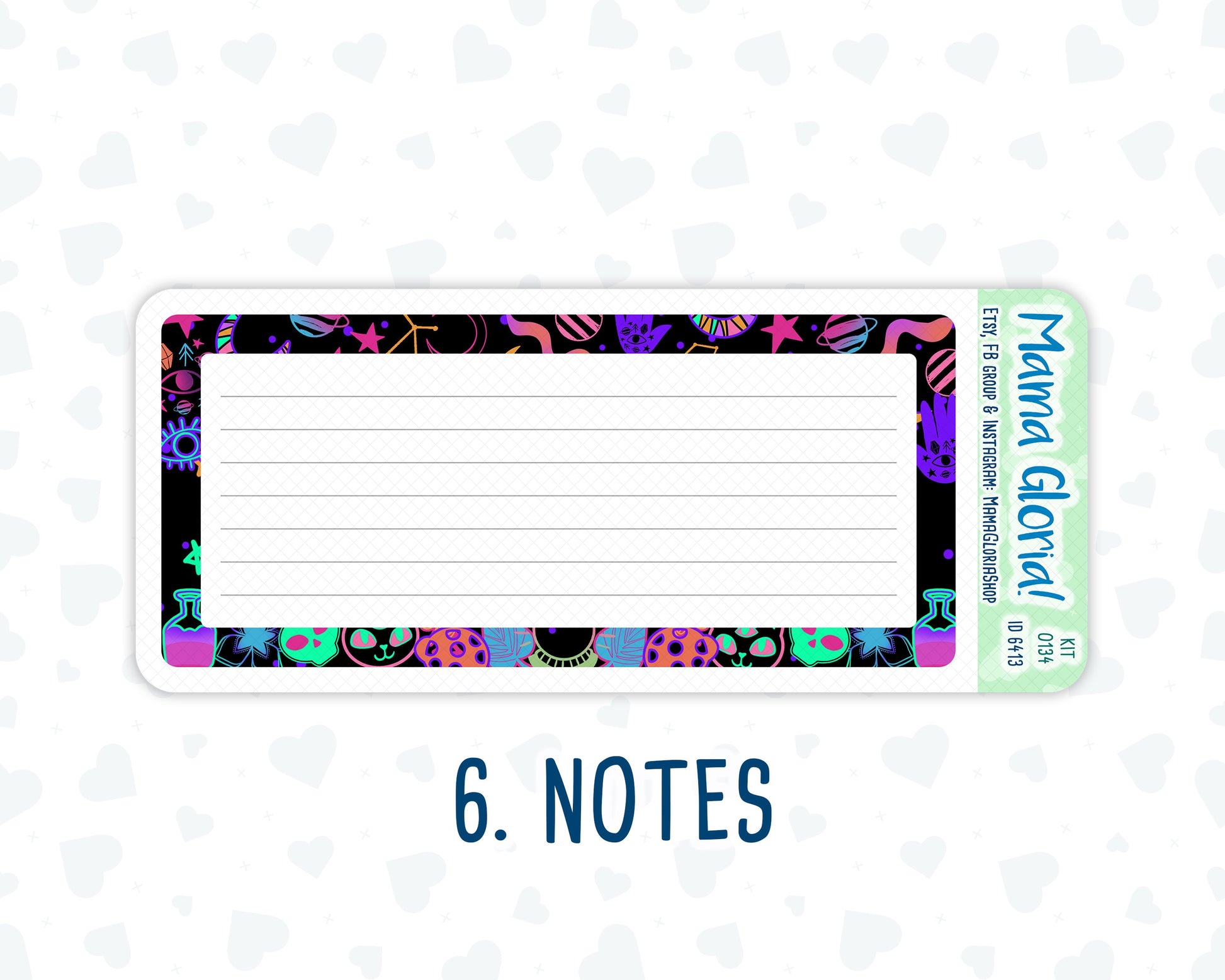 Kit 0134 -7x9 - Neon Nightfall- October- Autumn- Notes Pages - Dashboard Kit - Productivity Page