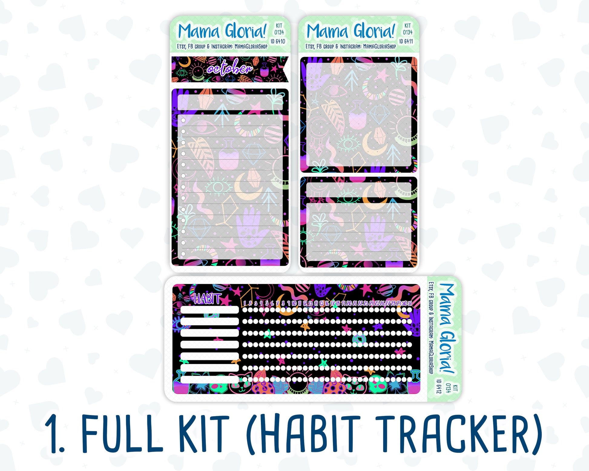 Kit 0134 -7x9 - Neon Nightfall- October- Autumn- Notes Pages - Dashboard Kit - Productivity Page