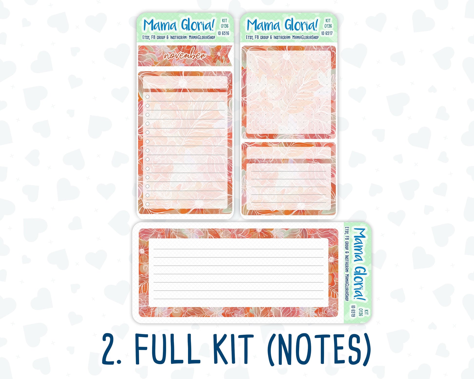 Kit 0136 -7x9 - Blaze Florals- November- Autumn- Notes Pages - Dashboard Kit - Productivity Page