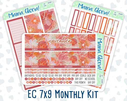 Kit 0136 -7x9 - Monthly - Blaze Florals- November- Autumn- For EC Planners