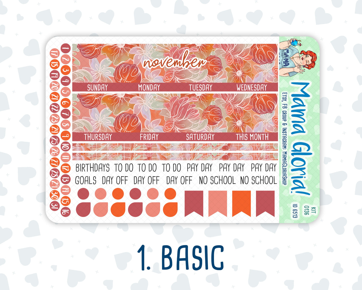 Kit 0136 -A5 -Monthly -Blaze Florals- November- Autumn Kit