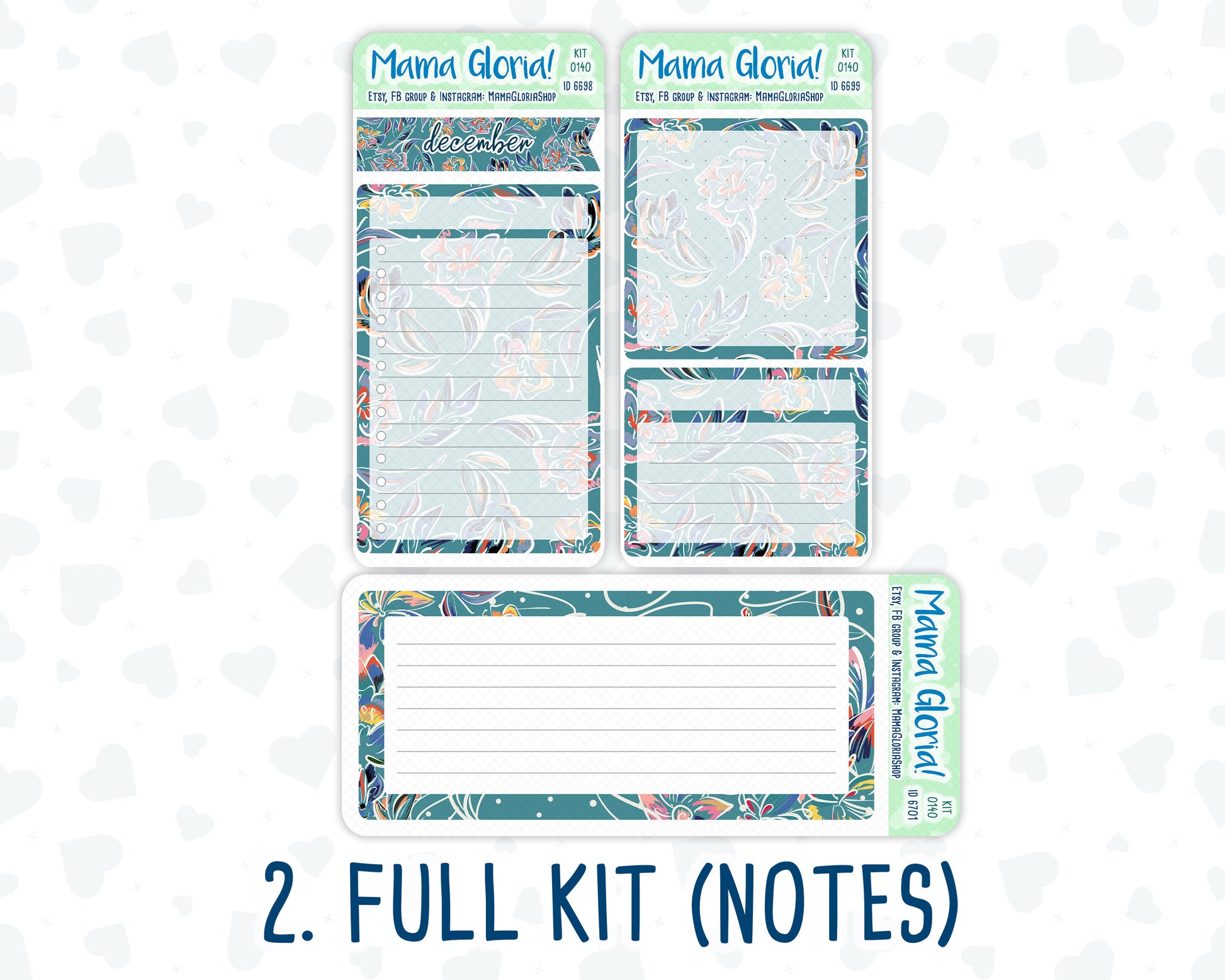 Kit 0140 -7x9 - Frosty Blooms- December- Winter- Notes Pages - Dashboard Kit - Productivity Page