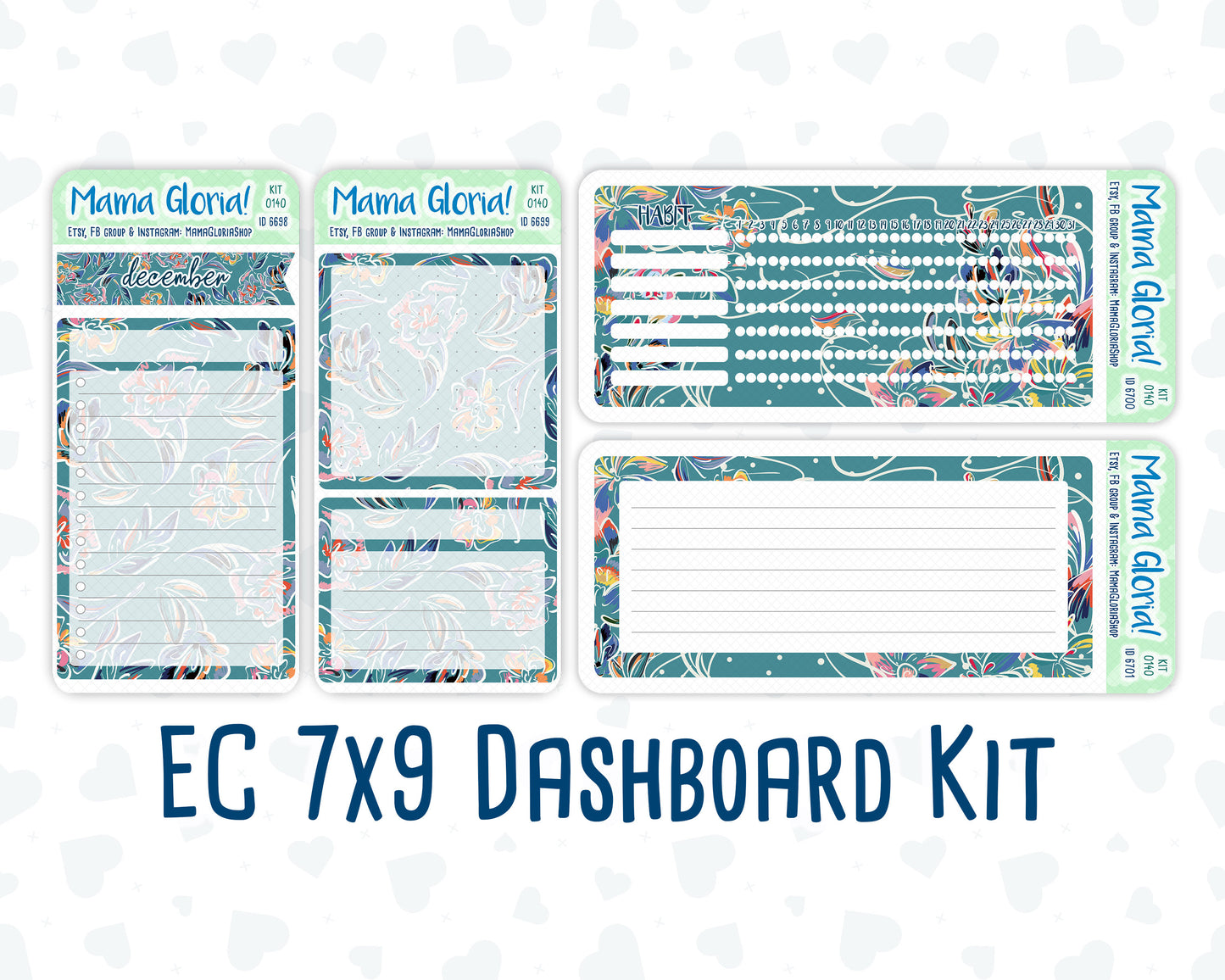 Kit 0140 -7x9 - Frosty Blooms- December- Winter- Notes Pages - Dashboard Kit - Productivity Page