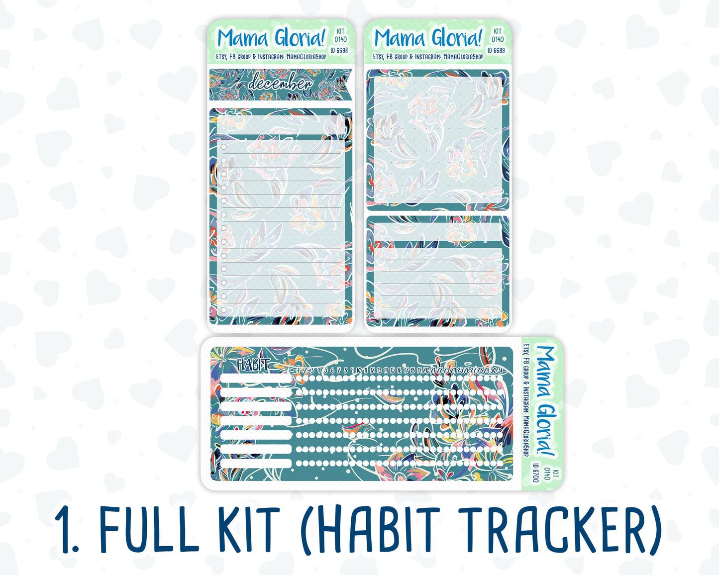 Kit 0140 -7x9 - Frosty Blooms- December- Winter- Notes Pages - Dashboard Kit - Productivity Page