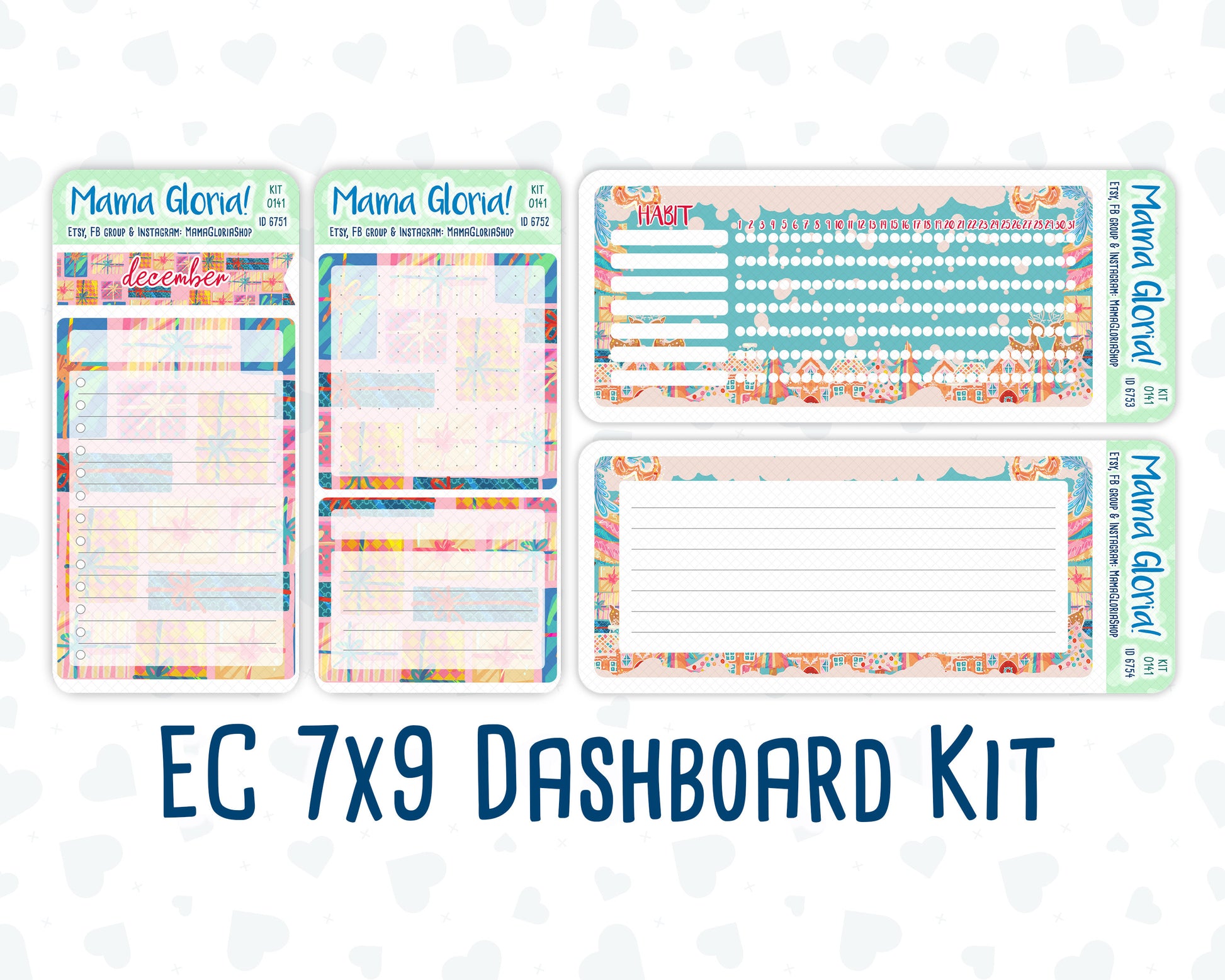 Kit 0141 -7x9 - Christmas Village- December- Winter- Notes Pages - Dashboard Kit - Productivity Page