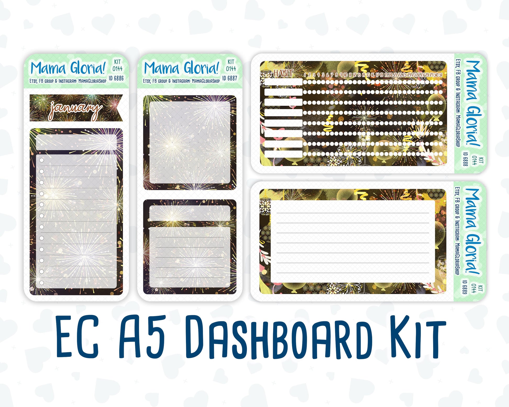 Kit 0144 - A5 - New Year's Soiree - January - Winter- Notes Pages - Dashboard Kit - Productivity Page