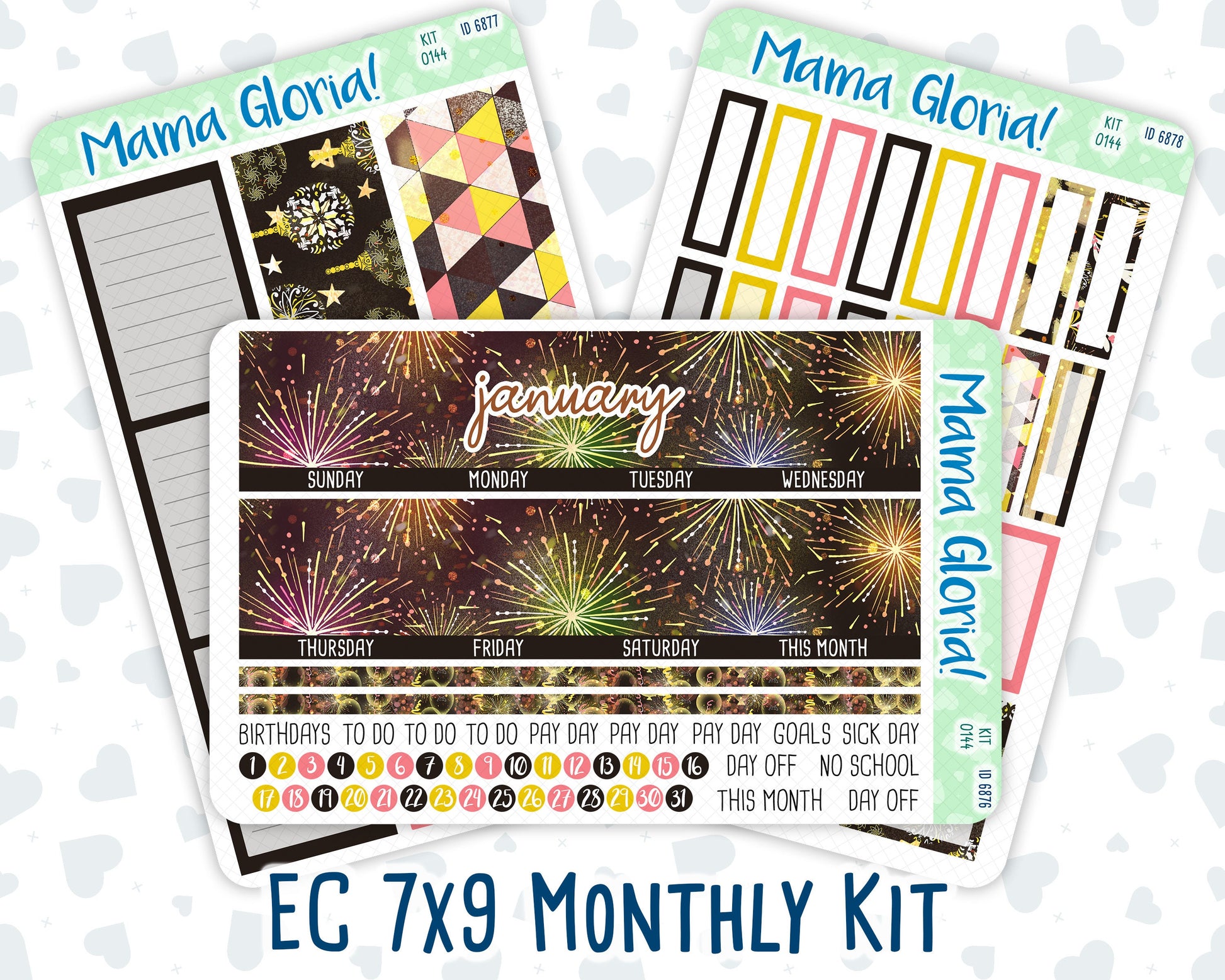 Kit 0144 -7x9 - Monthly - New Year's Soiree - January- Winter- For EC Planners