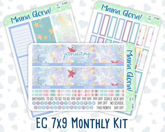 Kit 0146 -7x9 - Monthly - Gilded Stars - January- Winter- For EC Planners