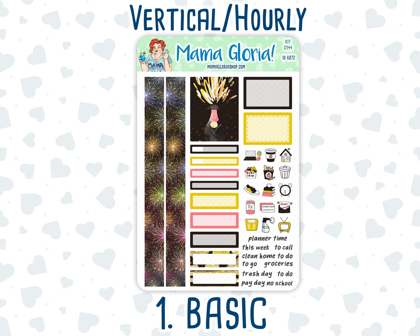 Kit 0144 -7x9 -New Year's Soiree - January- Winter- Weekly Kit For Vertical And Hourly EC Planners