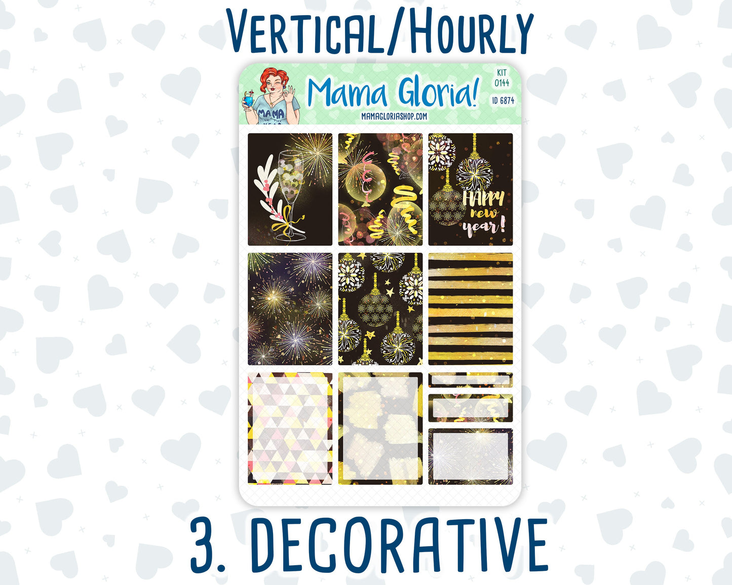 Kit 0144 -7x9 -New Year's Soiree - January- Winter- Weekly Kit For Vertical And Hourly EC Planners