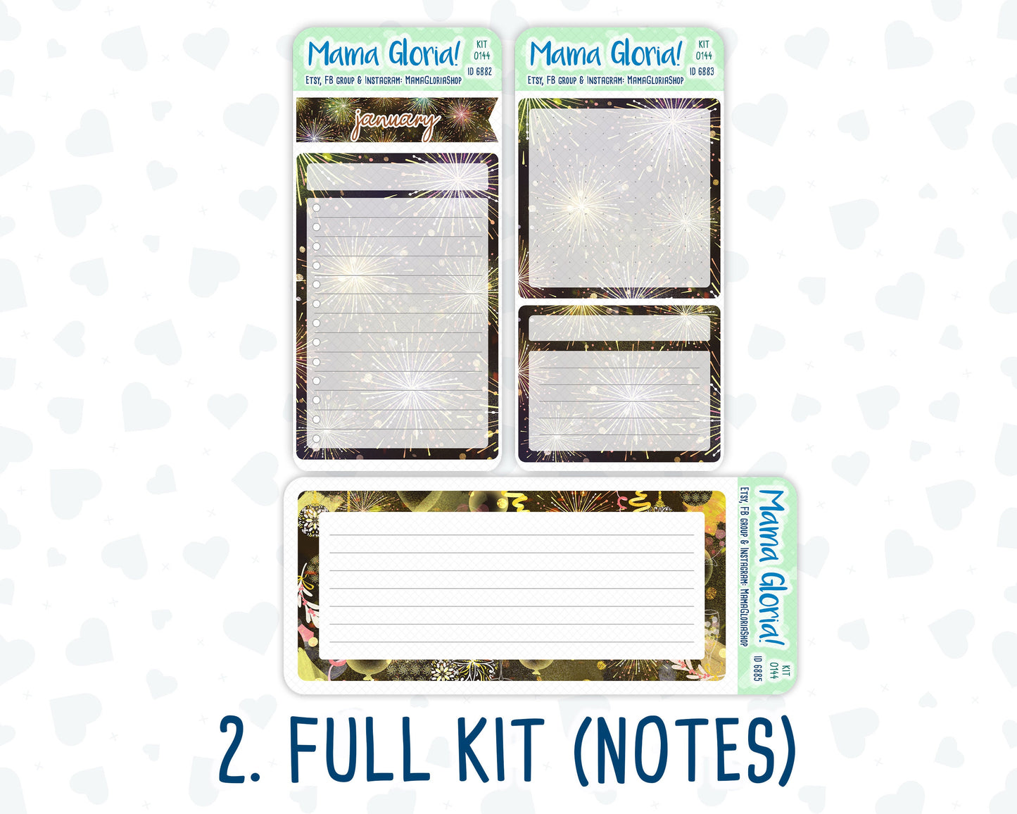 Kit 0144 -7x9 - New Year's Soiree- January- Winter- Notes Pages - Dashboard Kit - Productivity Page