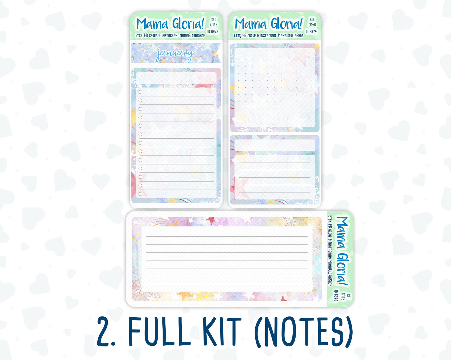 Kit 0146 -7x9 - Gilded Stars- January- Winter- Notes Pages - Dashboard Kit - Productivity Page