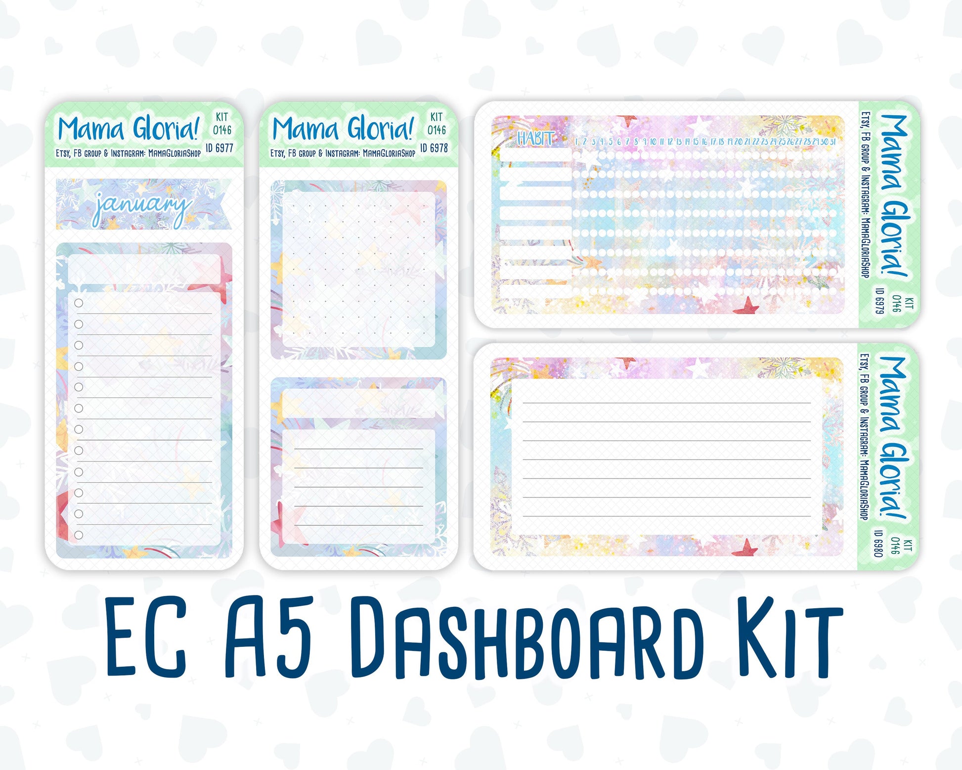 Kit 0146 - A5 - Gilded Stars - January - Winter- Notes Pages - Dashboard Kit - Productivity Page