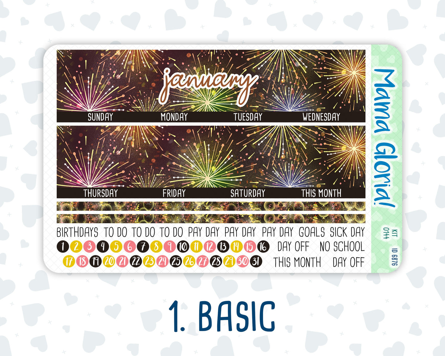 Kit 0144 -7x9 - Monthly - New Year's Soiree - January- Winter- For EC Planners