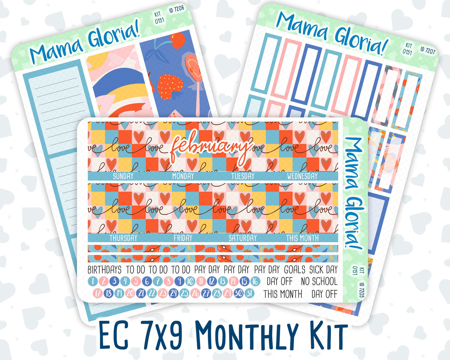 Kit 0151 -7x9 - Monthly - Serenade - February- Winter- For EC Planners