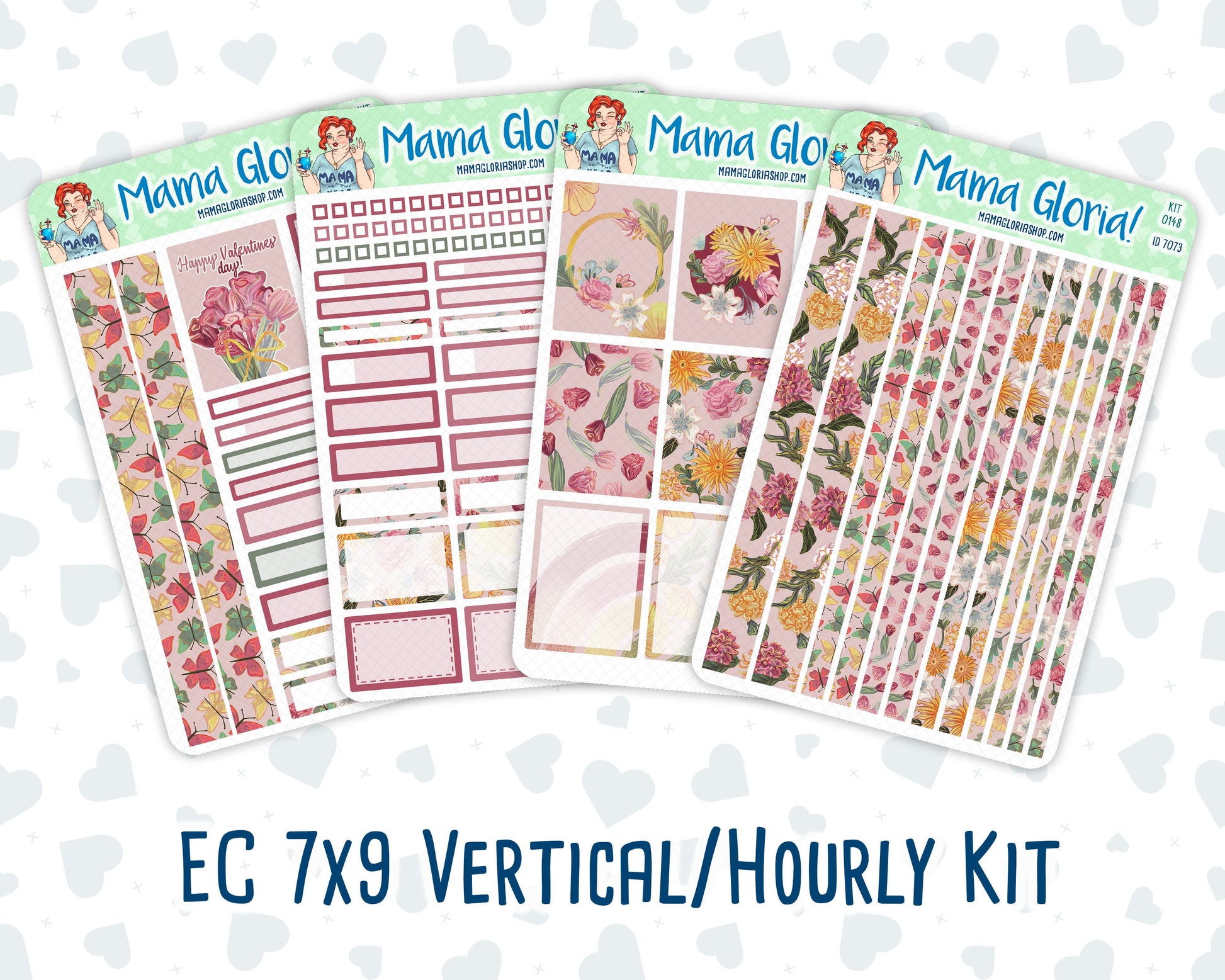 Kit 0148 -7x9 - Beloved Blossoms - February - Winter- Weekly Kit For Vertical And Hourly EC Planners