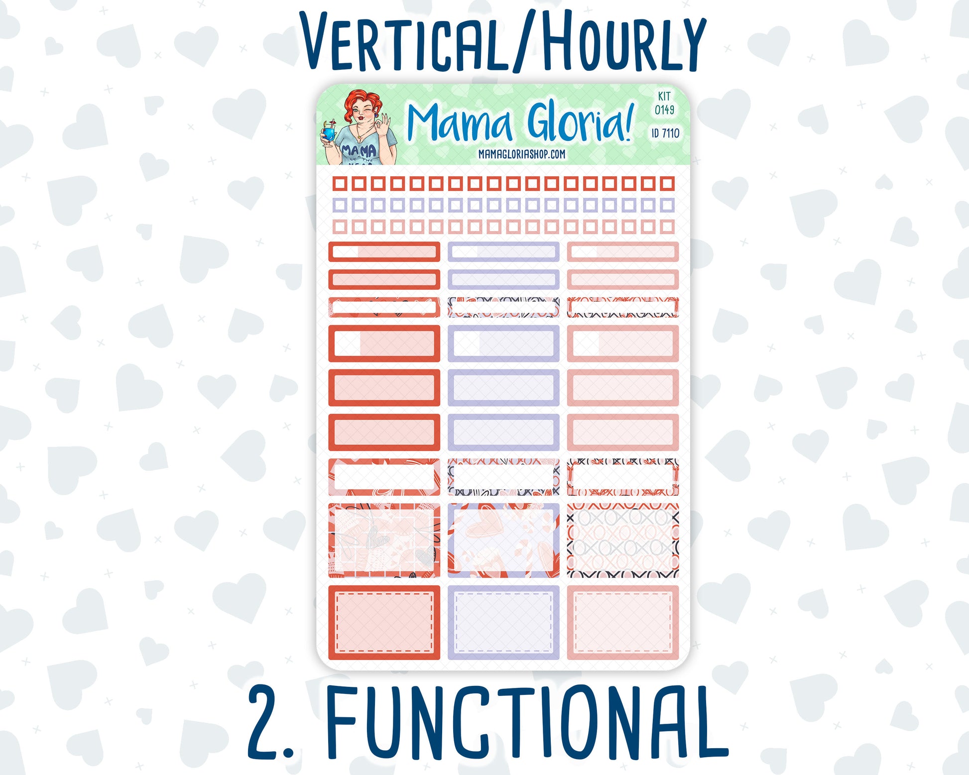 Kit 0149 -7x9 - Valentine's Delight - February - Winter- Weekly Kit For Vertical And Hourly EC Planners