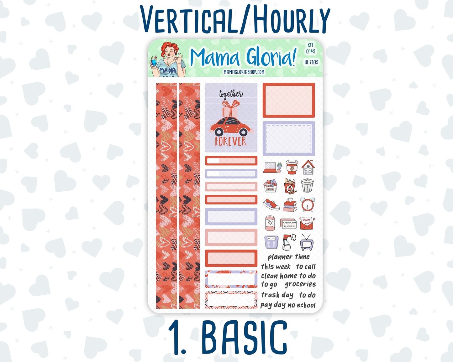 Kit 0149 -7x9 - Valentine's Delight - February - Winter- Weekly Kit For Vertical And Hourly EC Planners