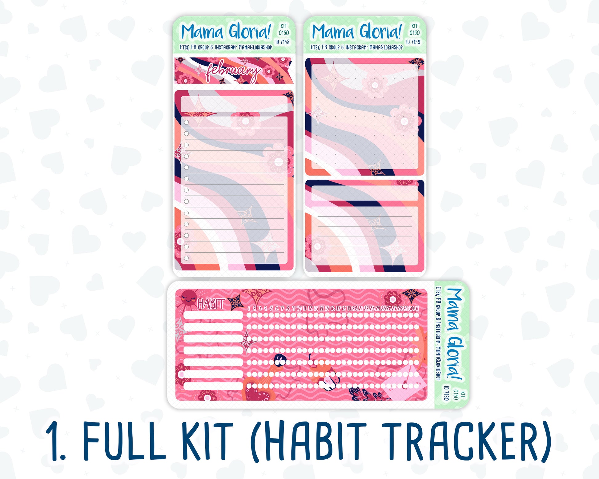 Kit 0150 - 7x9 - Love Infusion - February- Winter- Notes Pages - Dashboard Kit - Productivity Page