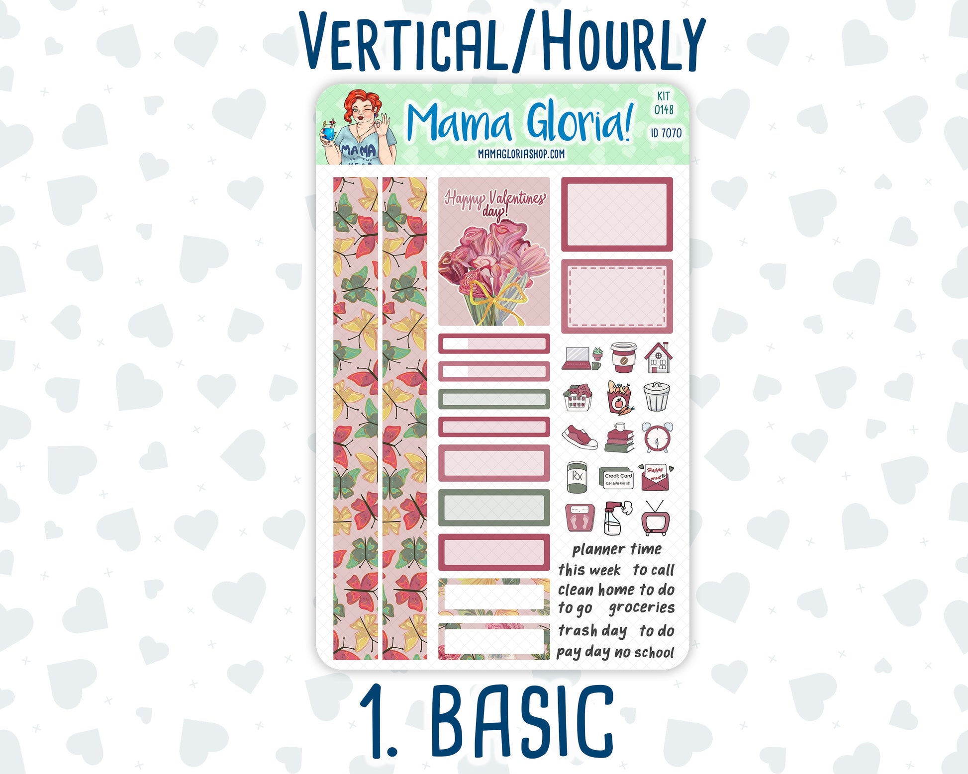 Kit 0148 -7x9 - Beloved Blossoms - February - Winter- Weekly Kit For Vertical And Hourly EC Planners