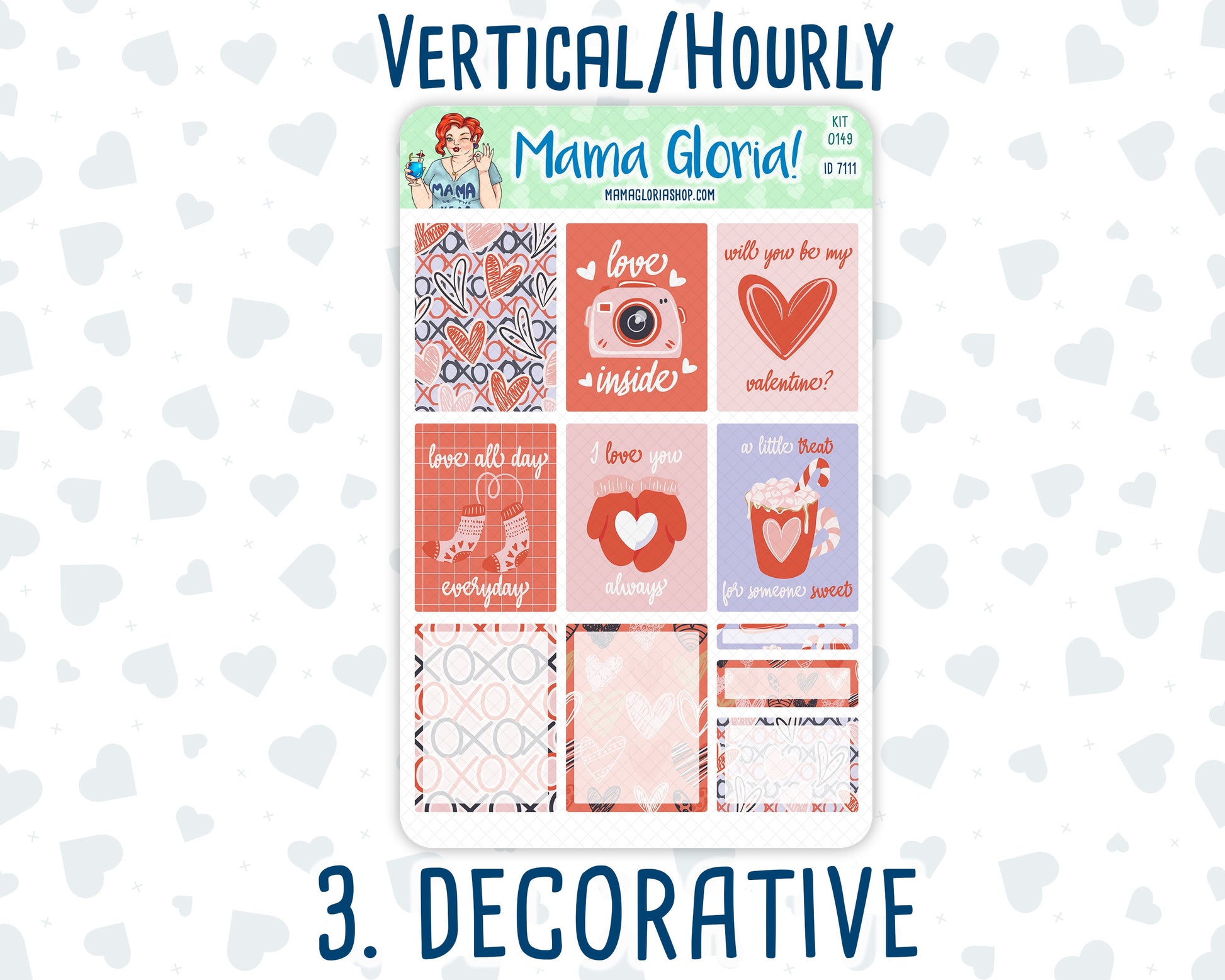 Kit 0149 -7x9 - Valentine's Delight - February - Winter- Weekly Kit For Vertical And Hourly EC Planners