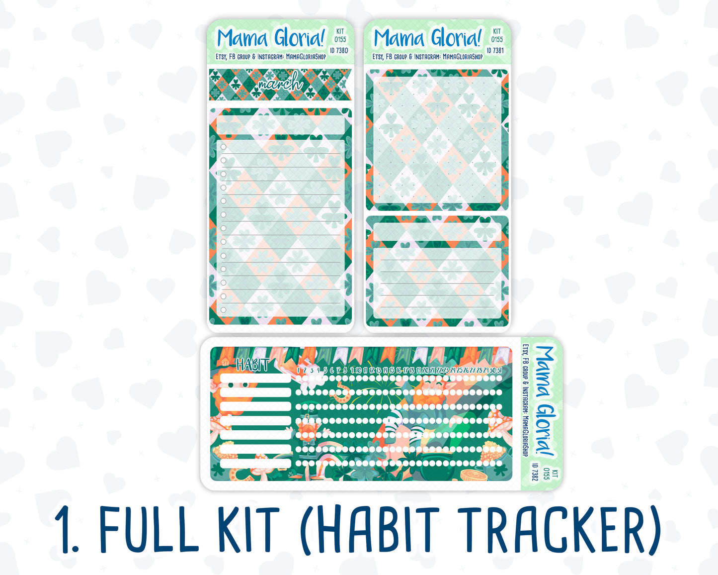 Kit 0155 - 7x9 - Lucky Charm - March- Spring- Notes Pages - Dashboard Kit - Productivity Page